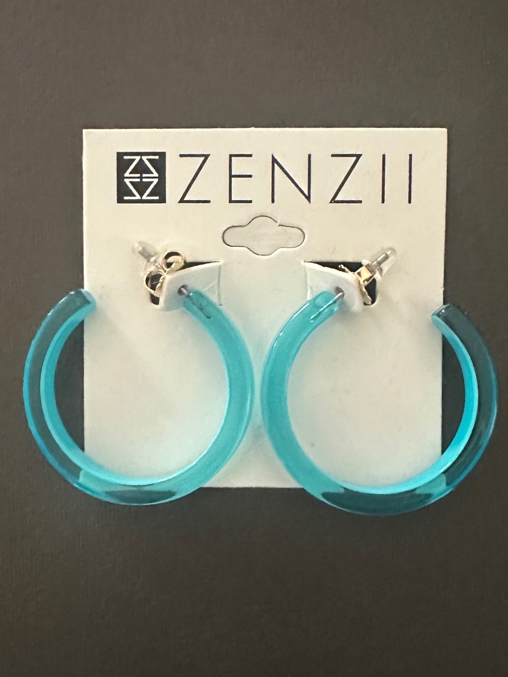 Medium Resin Open Hoop Earrings, Teal Blue